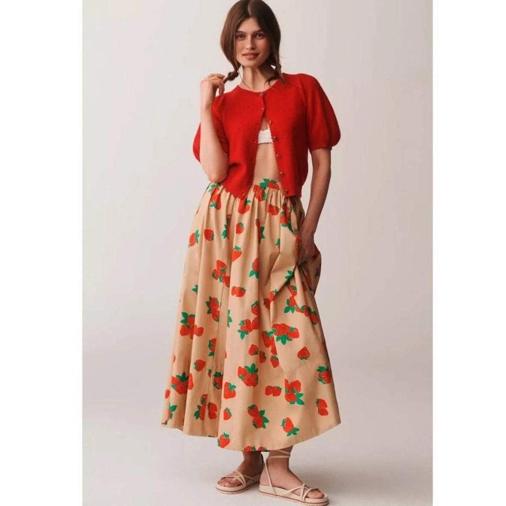 Anthropologie Maeve Jacie Poplin Strawberry Maxi Skirt XL